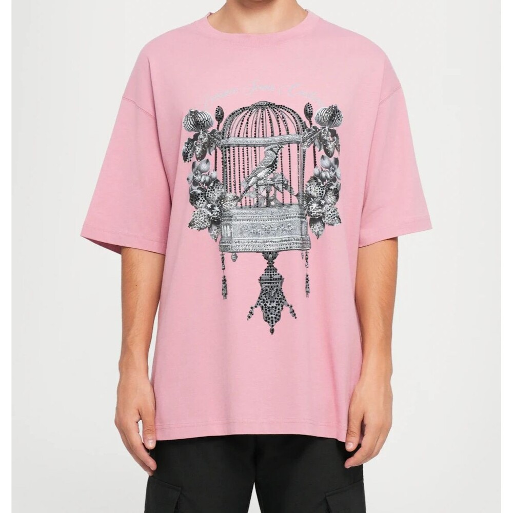 VERSACE COUTURE Shirt Mens Small Pink Oversized Loose Fit BIRD CAGE $350